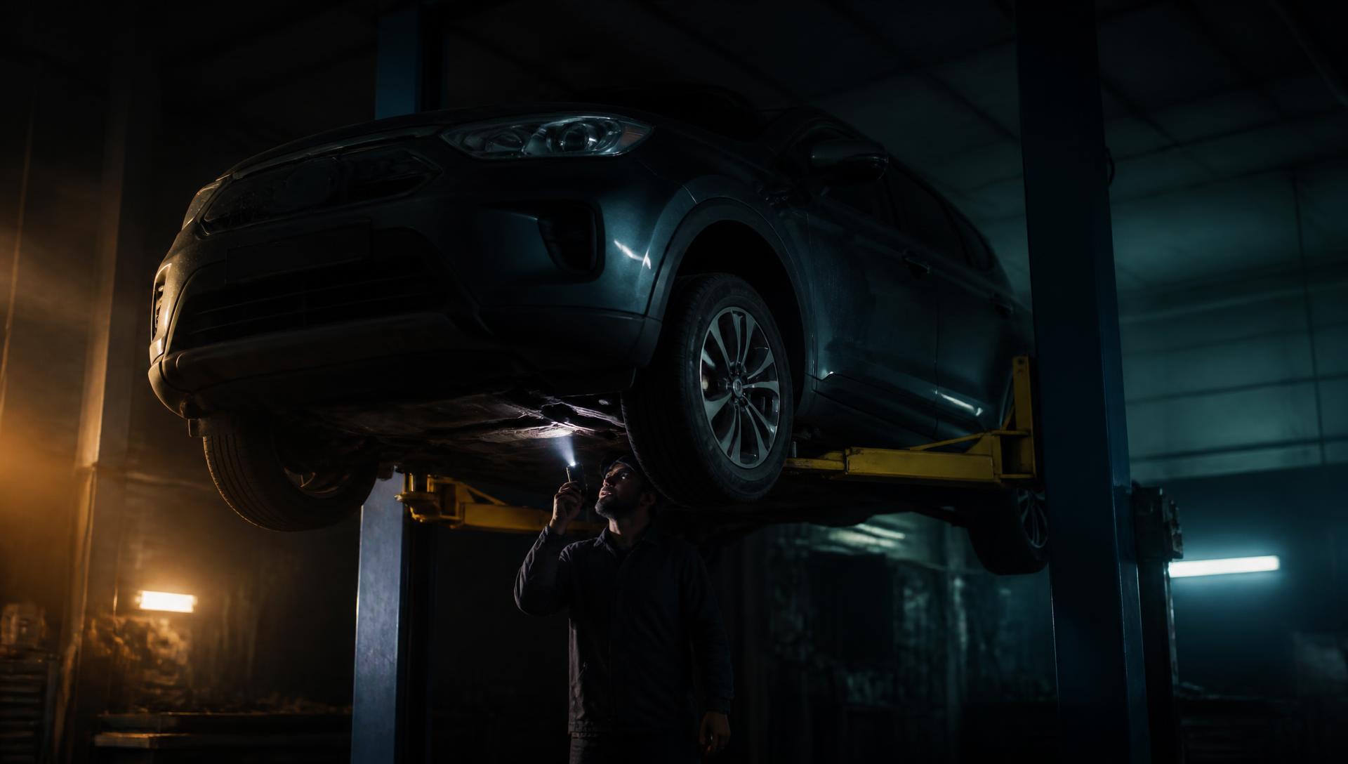 Carro usado em inspeção mecânica em oficina